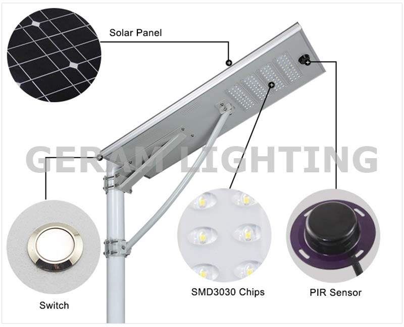 80w 100w 120w integroitu kaikki yhdessä aurinko-LED-katuvalaistukseen