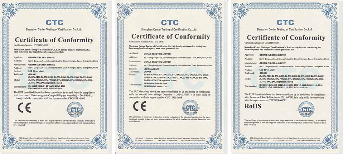 led street light ce rohs certificates